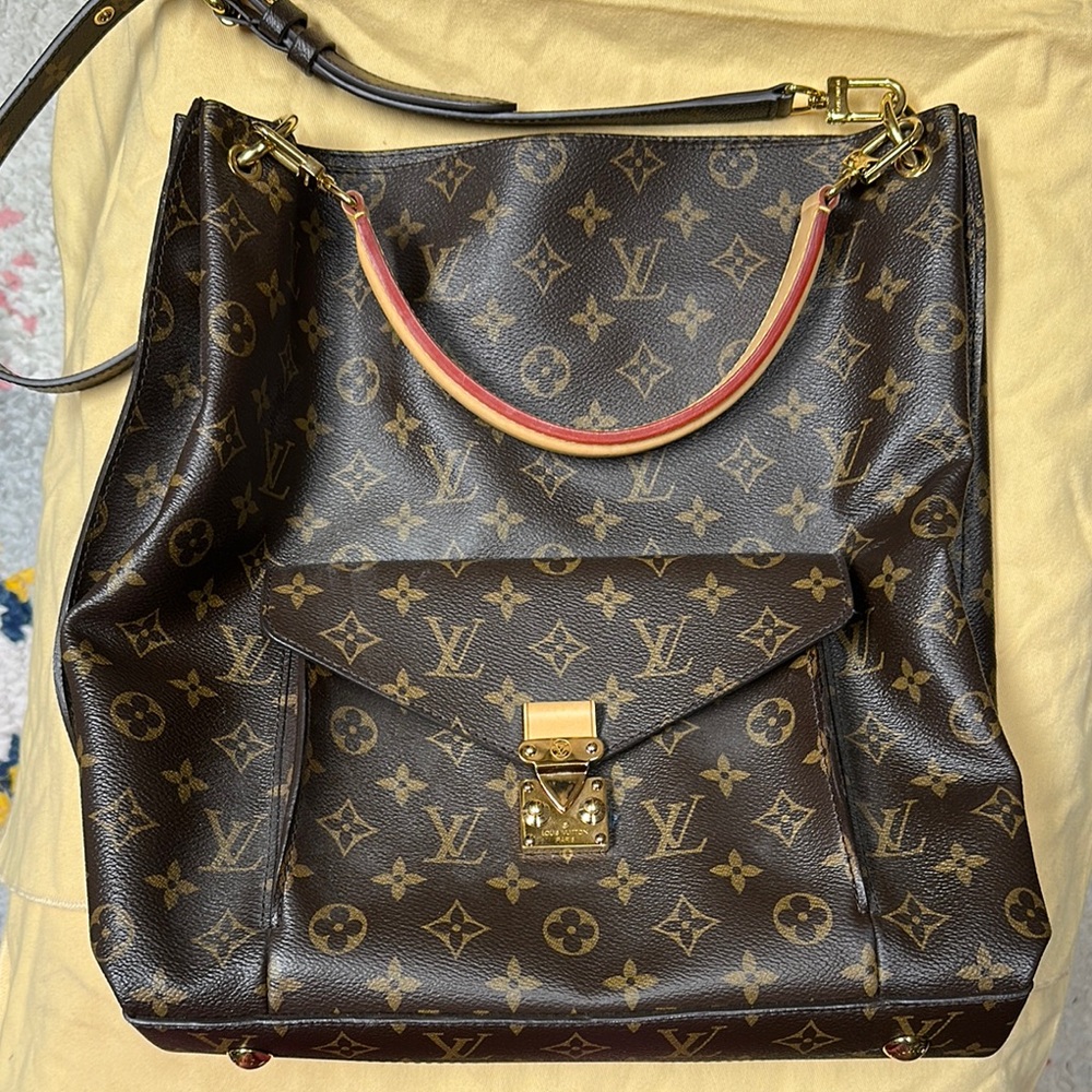 Louis Vuitton Brown Monogram Shoulder Bag with Red Accent